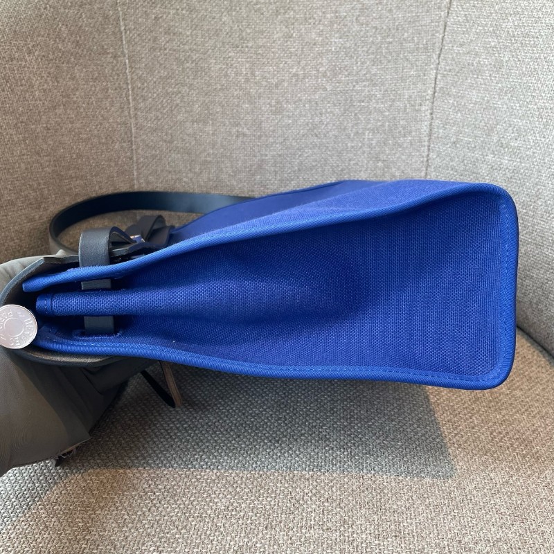 Hermes愛馬仕電光藍herbag31帆布拼皮手提單肩斜挎包 D刻-3