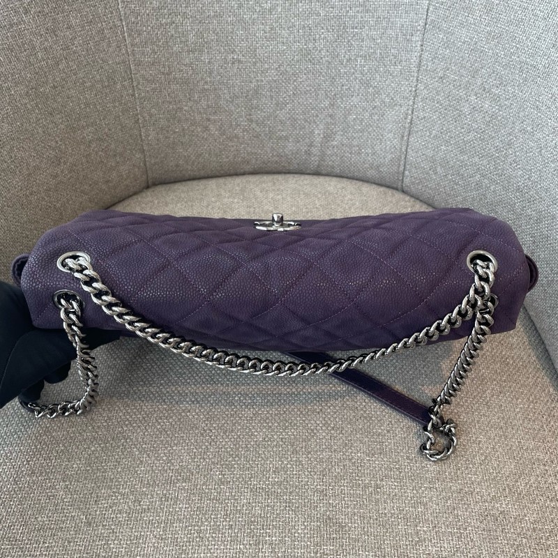 CHANEL 香奈兒 Lady pearly幻彩紫荔枝紋牛皮銀扣鏈條包肩背包 16開 底長約33cm-5