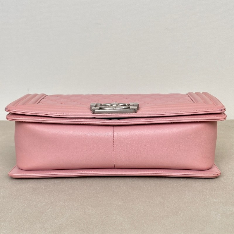 Chanel香奈兒 Leboy淡粉色櫻花粉磨砂銀扣 中號 肩背包 斜背包鏈條包 20開-3