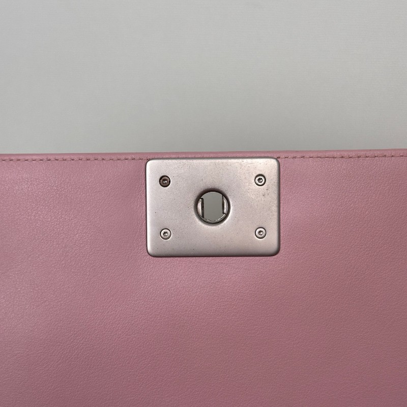 Chanel香奈兒 Leboy淡粉色櫻花粉磨砂銀扣 中號 肩背包 斜背包鏈條包 20開-13