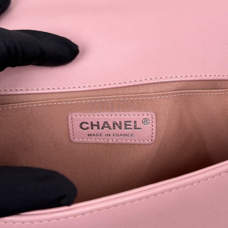 Chanel香奈兒 Leboy淡粉色櫻花粉磨砂銀扣 中號 肩背包 斜背包鏈條包 20開-15