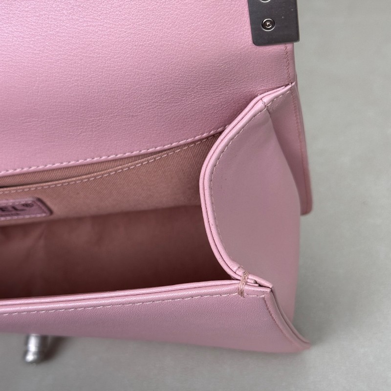 Chanel香奈兒 Leboy淡粉色櫻花粉磨砂銀扣 中號 肩背包 斜背包鏈條包 20開-17