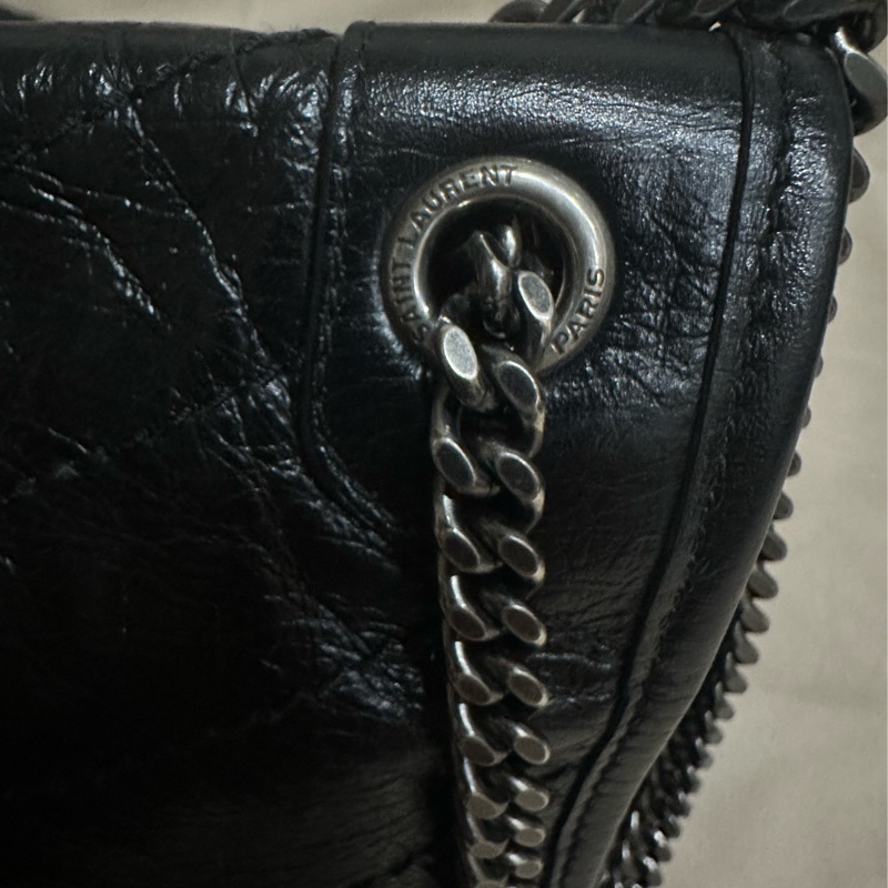 聖羅蘭 Niki Baby絎縫皺褶皮革單肩包黑色小牛皮銀鍊（小）-8