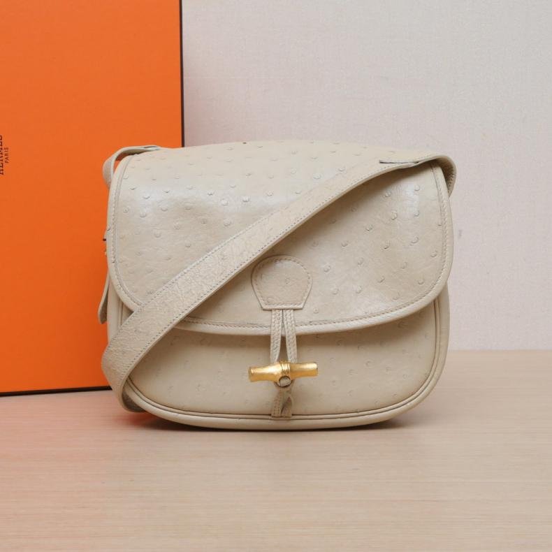 3C羊毛白 鴕鳥皮 圈M 金扣 愛馬仕 Golf mini-0