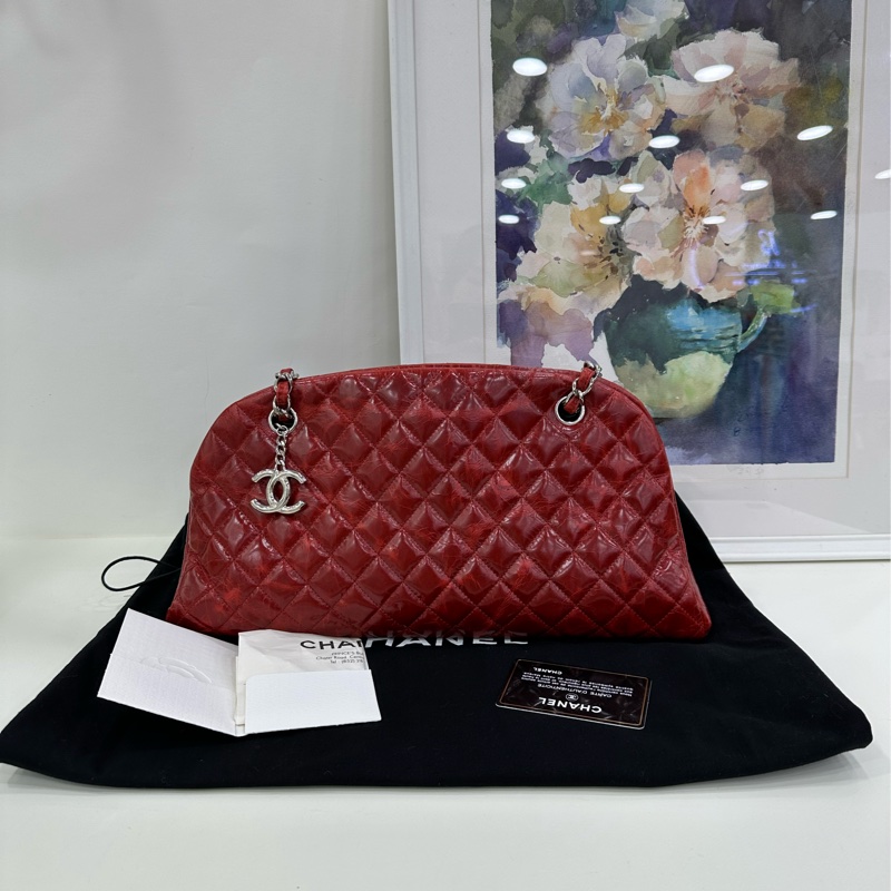 Chanel香奈兒油蠟牛皮雙C保齡球單肩斜挎包 15開 有卡有購證-0