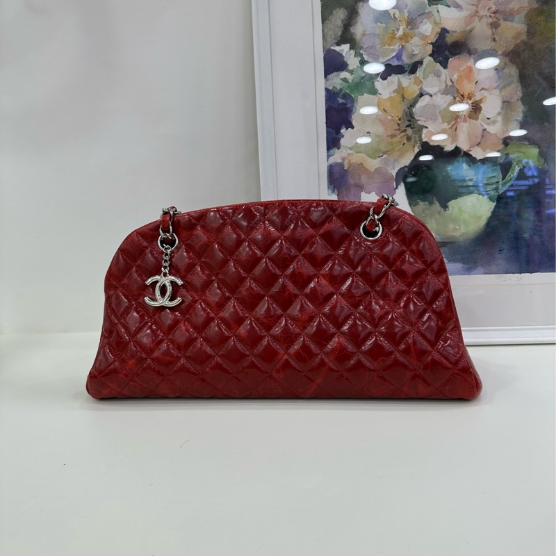 Chanel香奈兒油蠟牛皮雙C保齡球單肩斜挎包 15開 有卡有購證-1