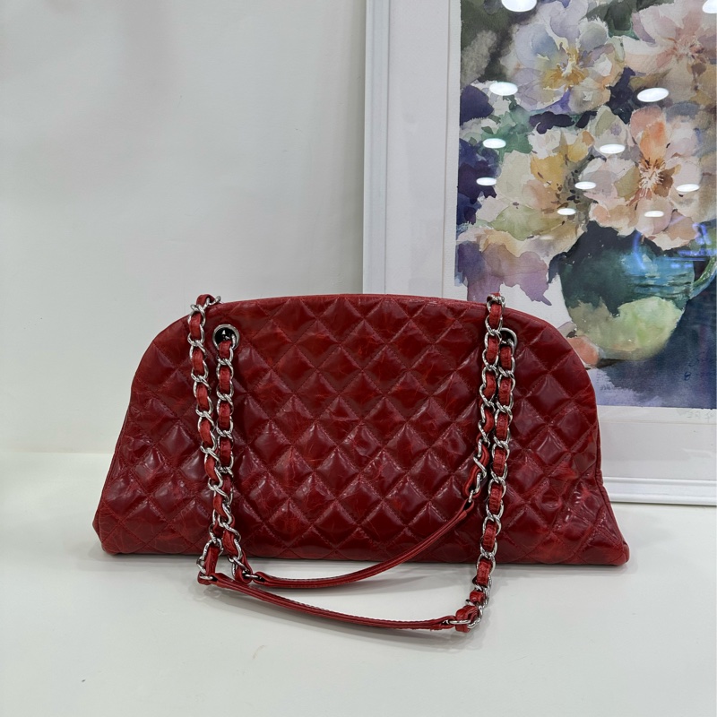 Chanel香奈兒油蠟牛皮雙C保齡球單肩斜挎包 15開 有卡有購證-2