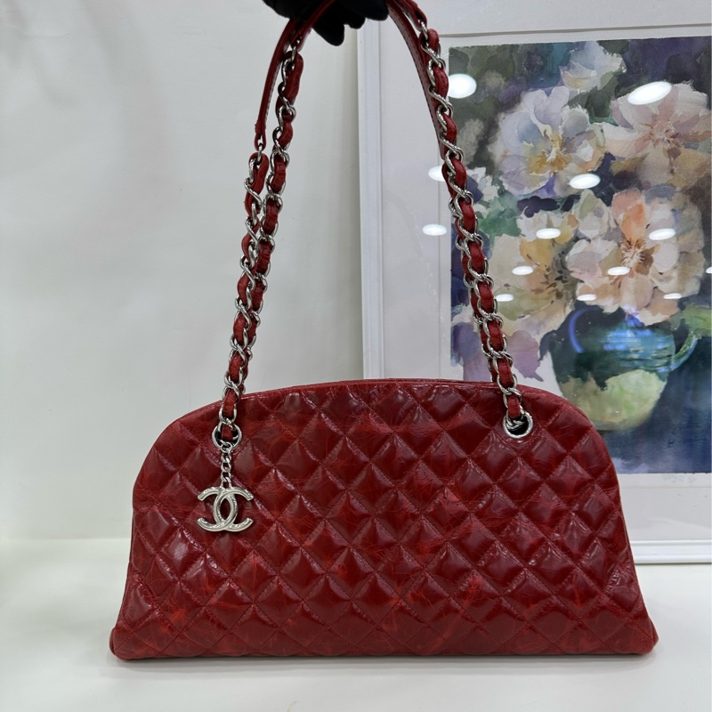 Chanel香奈兒油蠟牛皮雙C保齡球單肩斜挎包 15開 有卡有購證-7