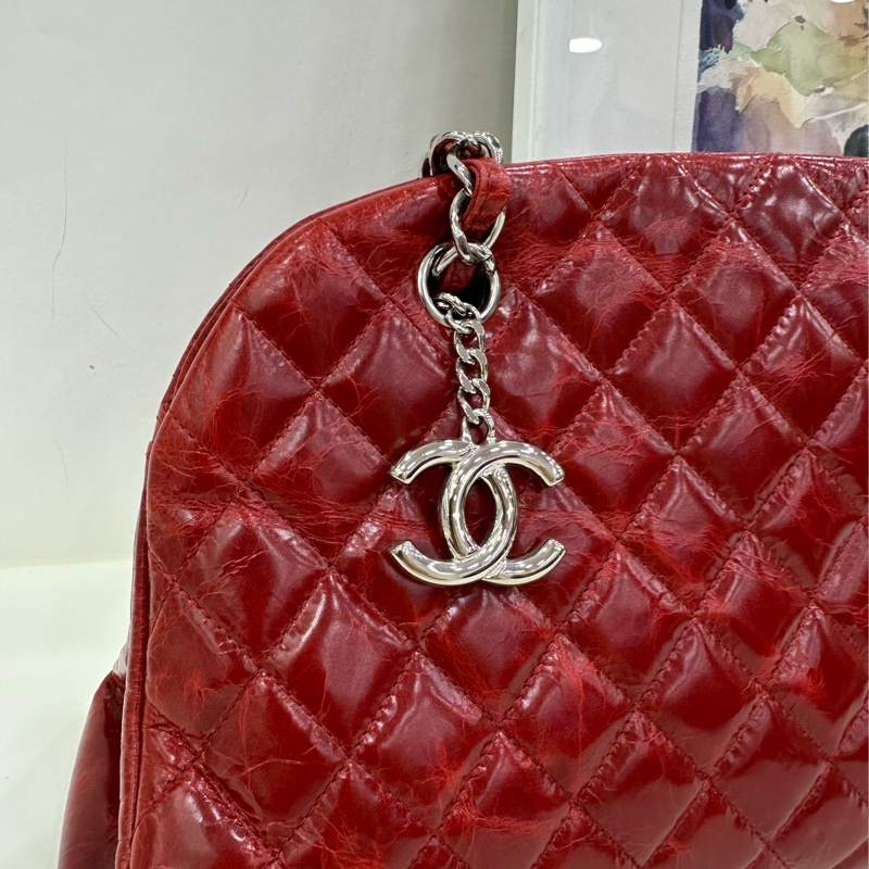 Chanel香奈兒油蠟牛皮雙C保齡球單肩斜挎包 15開 有卡有購證-8