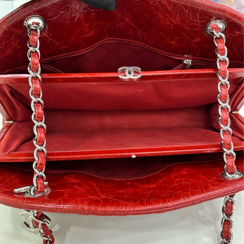 Chanel香奈兒油蠟牛皮雙C保齡球單肩斜挎包 15開 有卡有購證-9