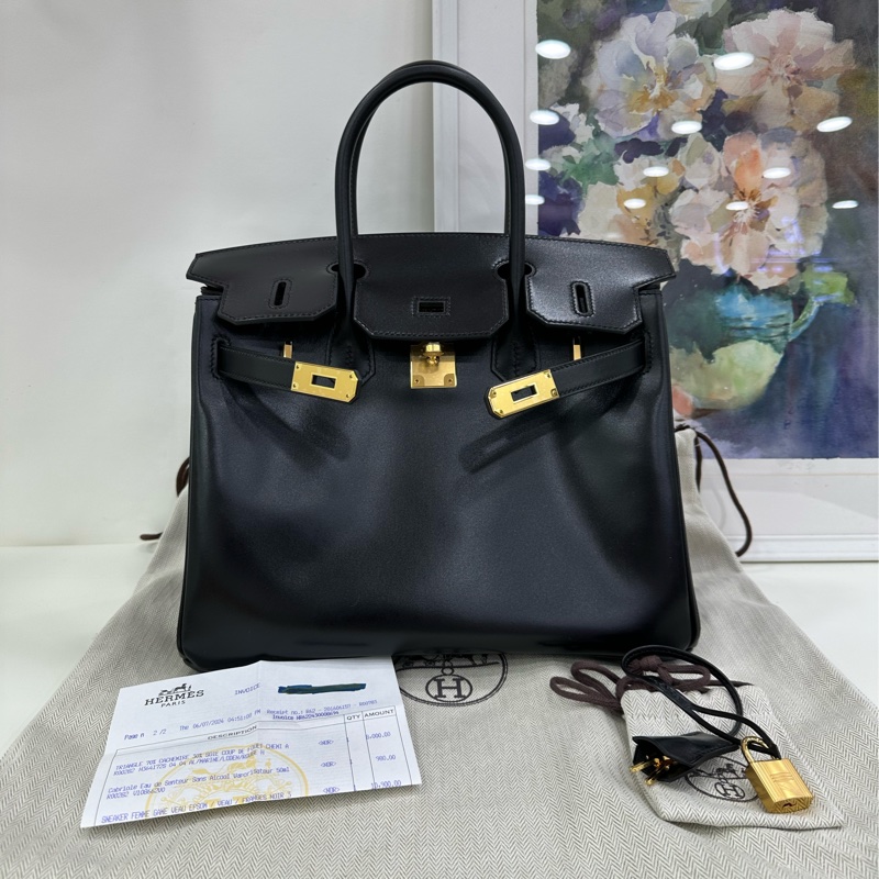 Hermes 愛馬仕 birkin30黑金 box皮 W刻 閒置 有購證-0
