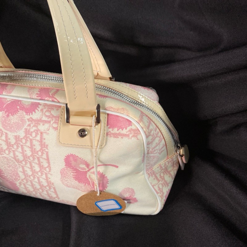 迪奧Dior 粉色老花三色堇系列帆布拼皮 手提包-5