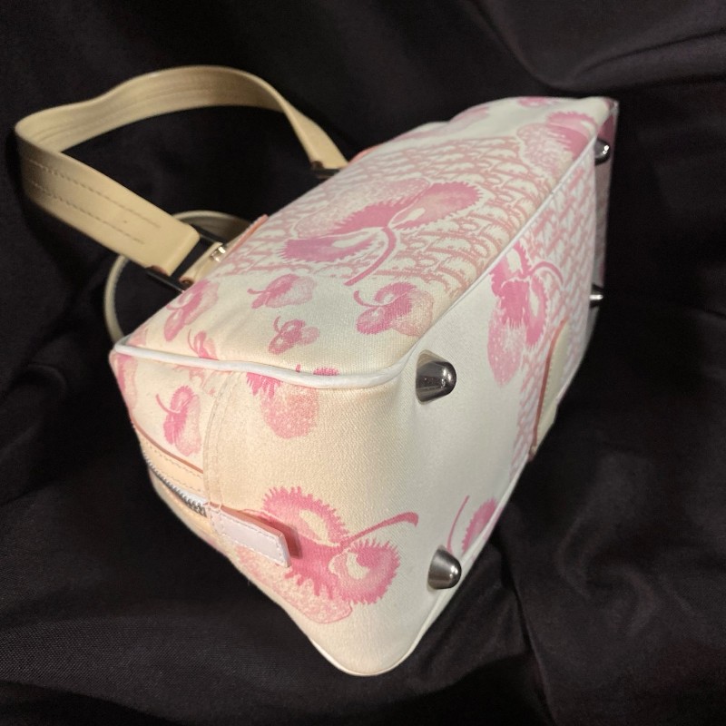 迪奧Dior 粉色老花三色堇系列帆布拼皮 手提包-9