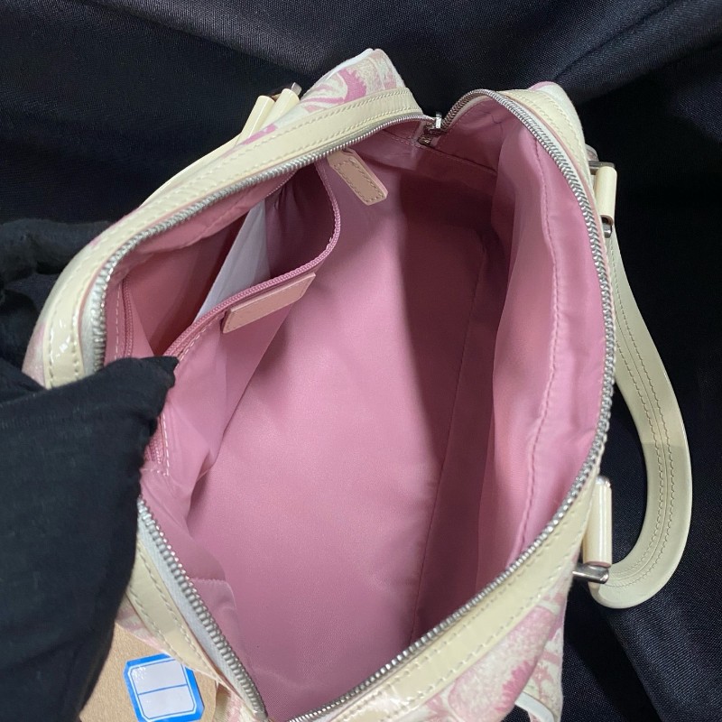 迪奧Dior 粉色老花三色堇系列帆布拼皮 手提包-11