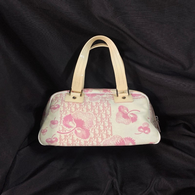 迪奧Dior 粉色老花三色堇系列帆布拼皮 手提包-14