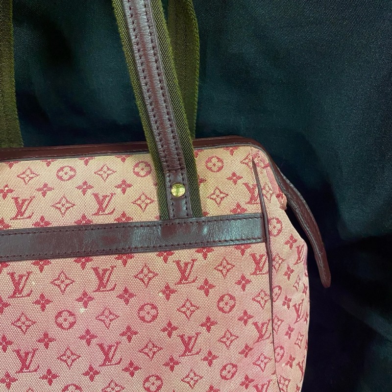 Louis Vuitton Vintage 丹寧紅色老花手提包 27*13*19cm-10