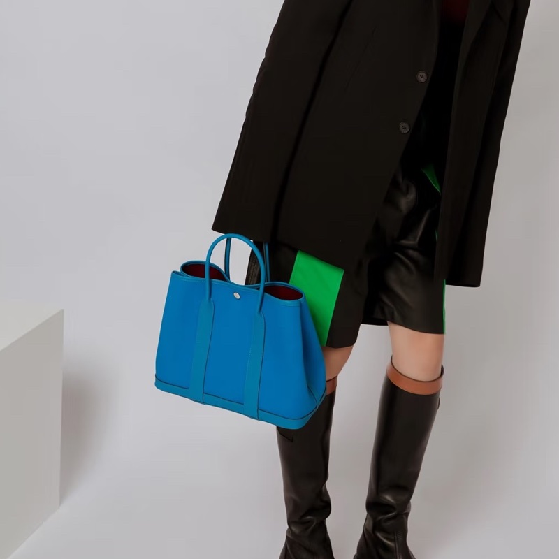 HERMES 7W伊茲密爾藍帆布銀釦Garden party 30cm-0