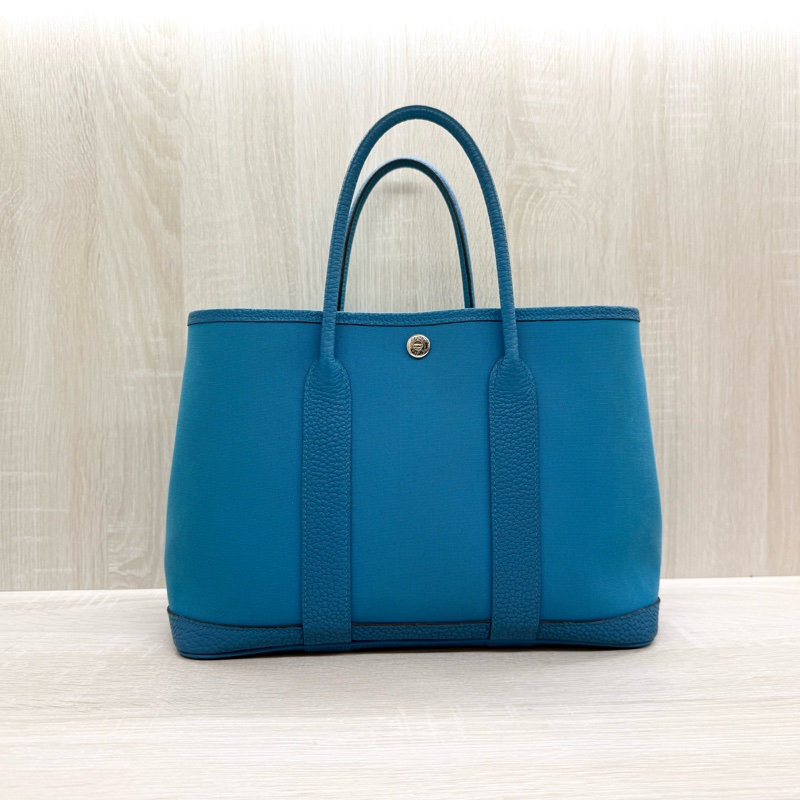 HERMES 7W伊茲密爾藍帆布銀釦Garden party 30cm-2