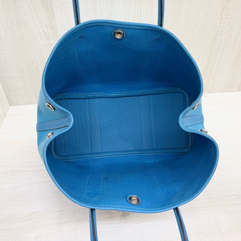 HERMES 7W伊茲密爾藍帆布銀釦Garden party 30cm-6