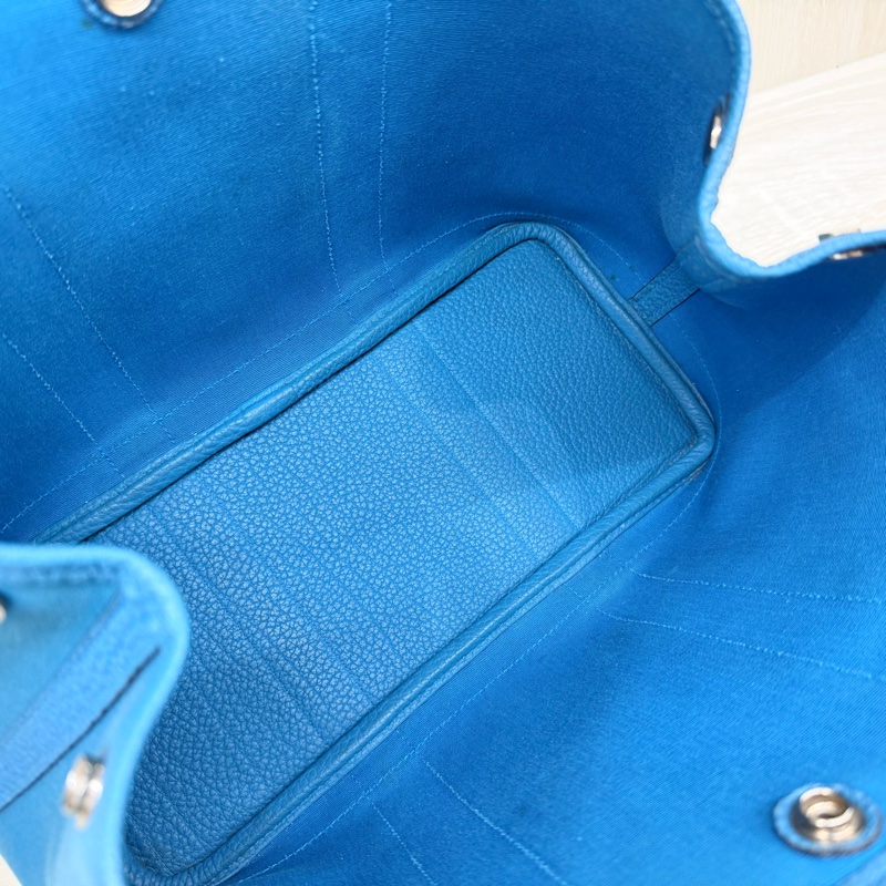 HERMES 7W伊茲密爾藍帆布銀釦Garden party 30cm-7