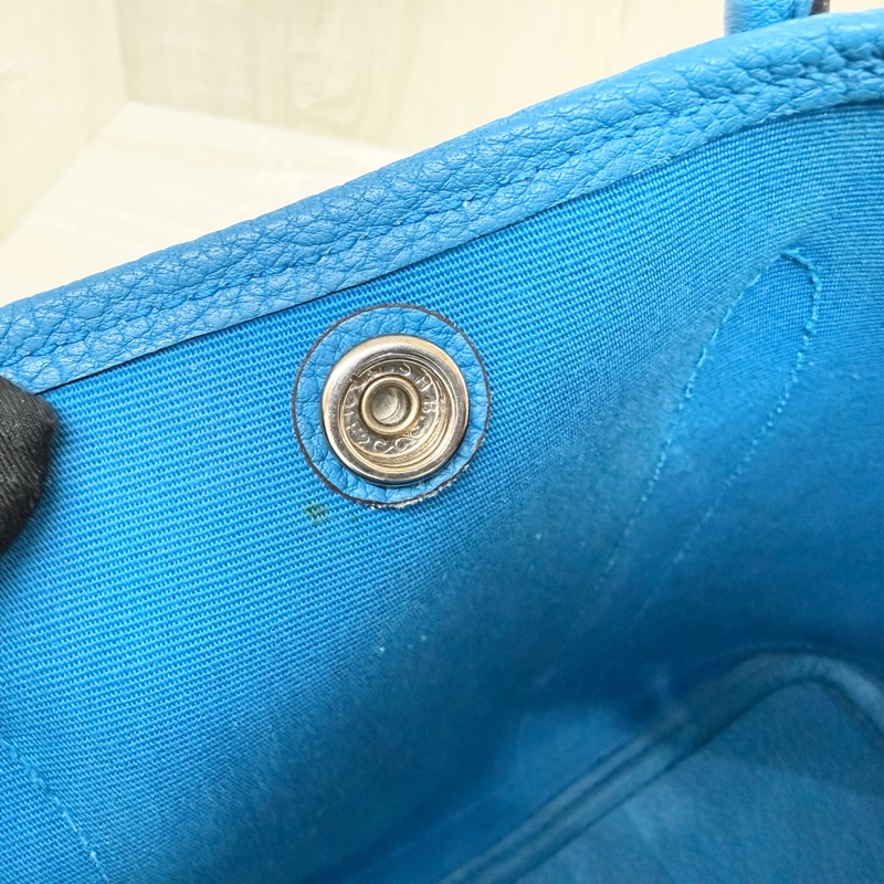 HERMES 7W伊茲密爾藍帆布銀釦Garden party 30cm-8