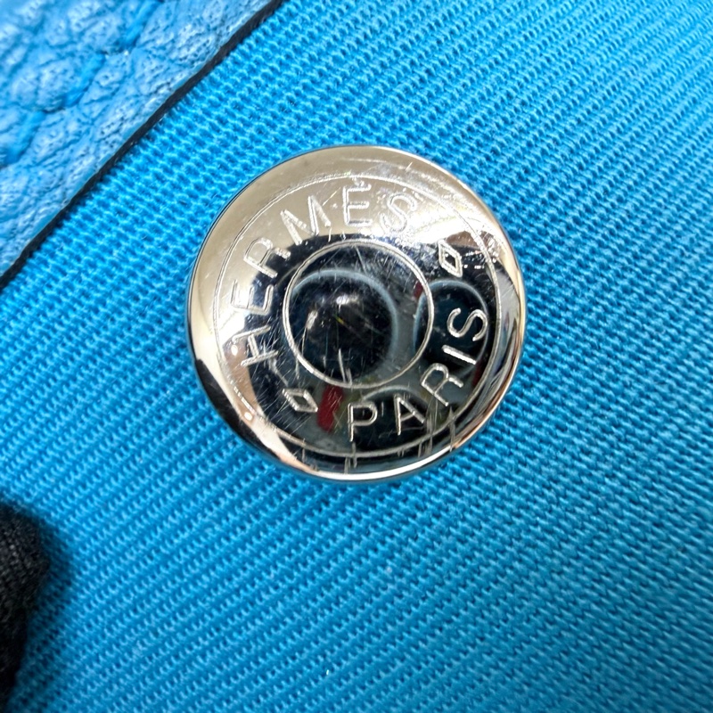 HERMES 7W伊茲密爾藍帆布銀釦Garden party 30cm-9