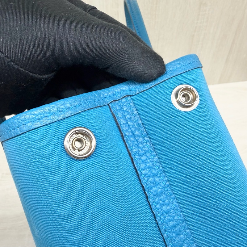 HERMES 7W伊茲密爾藍帆布銀釦Garden party 30cm-10