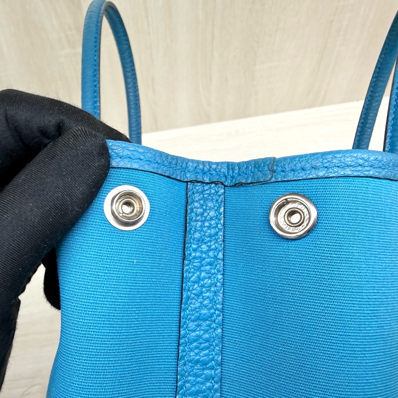 HERMES 7W伊茲密爾藍帆布銀釦Garden party 30cm-11