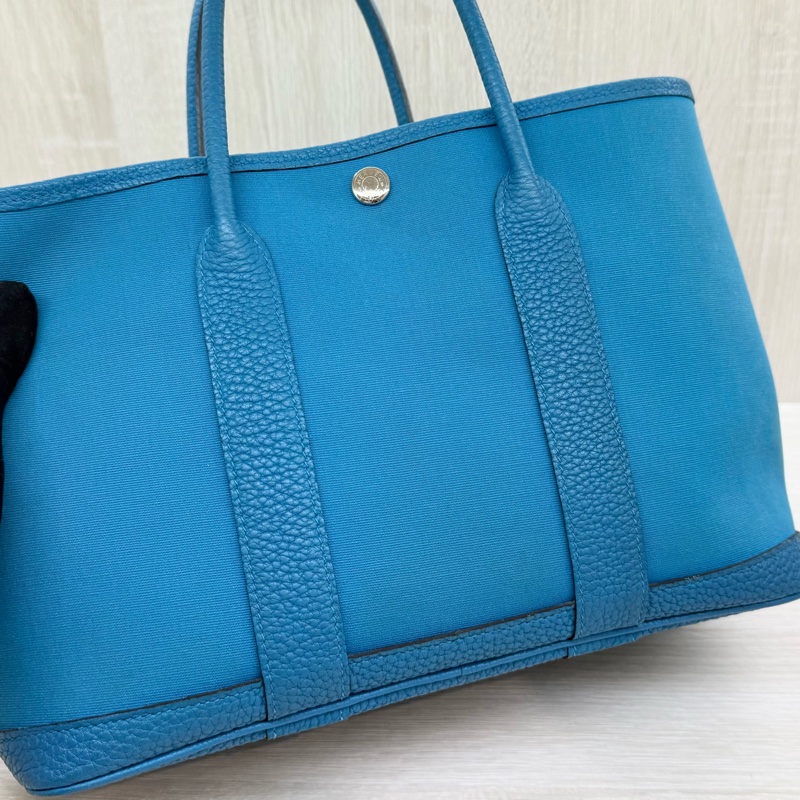 HERMES 7W伊茲密爾藍帆布銀釦Garden party 30cm-14