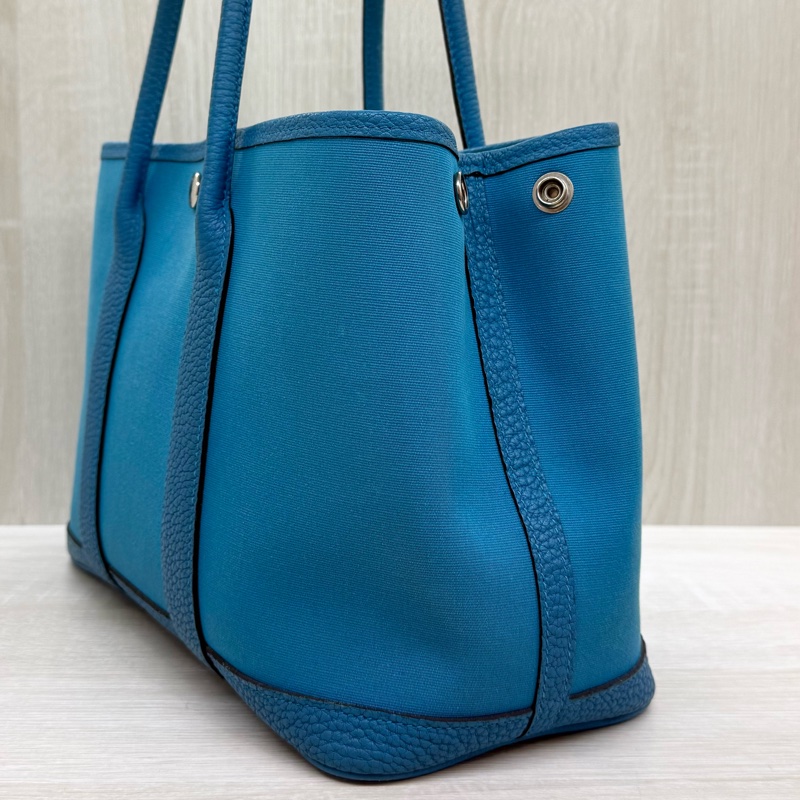 HERMES 7W伊茲密爾藍帆布銀釦Garden party 30cm-16