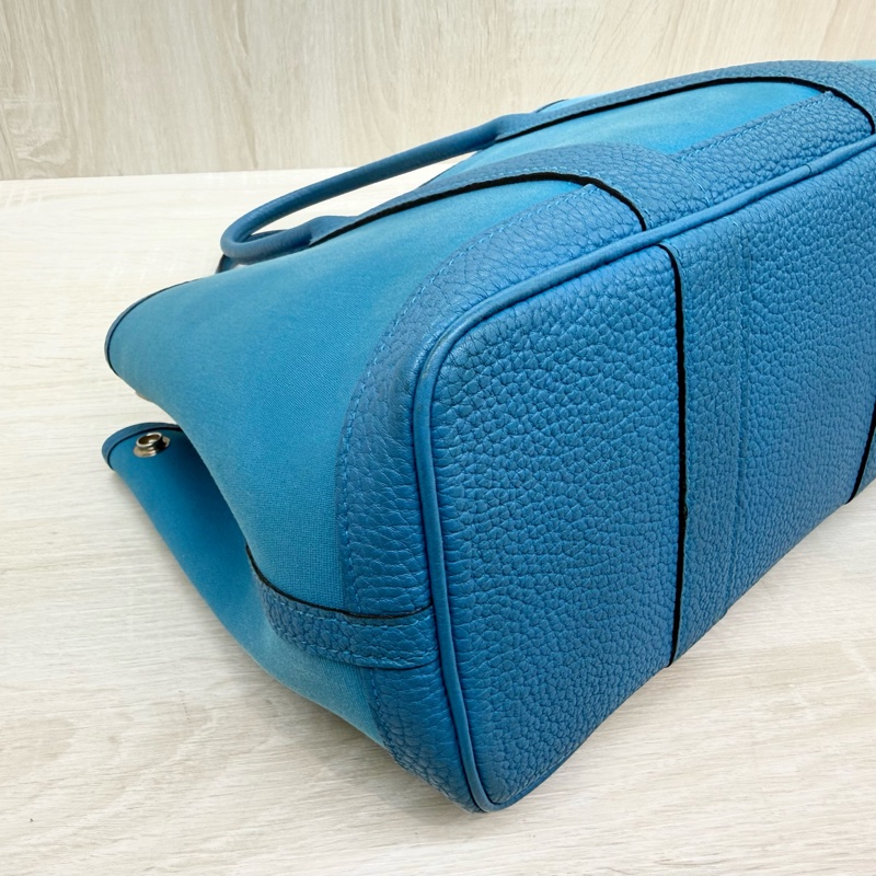 HERMES 7W伊茲密爾藍帆布銀釦Garden party 30cm-18