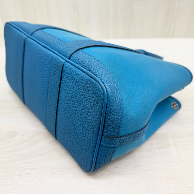 HERMES 7W伊茲密爾藍帆布銀釦Garden party 30cm-19
