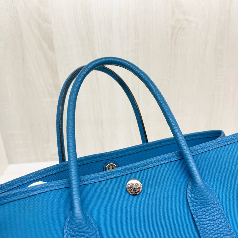 HERMES 7W伊茲密爾藍帆布銀釦Garden party 30cm-21