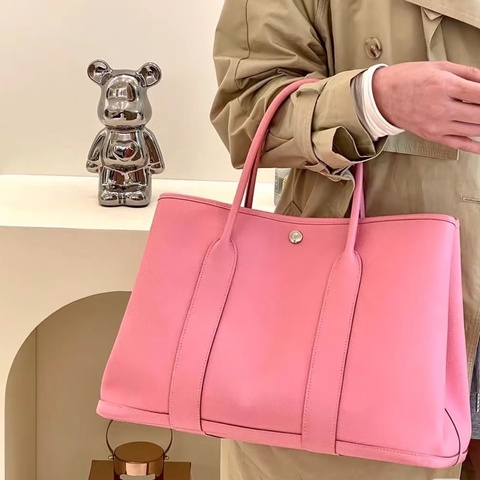 HERMES8W唇膏粉色EPSOM皮銀釦Garden Party36cm