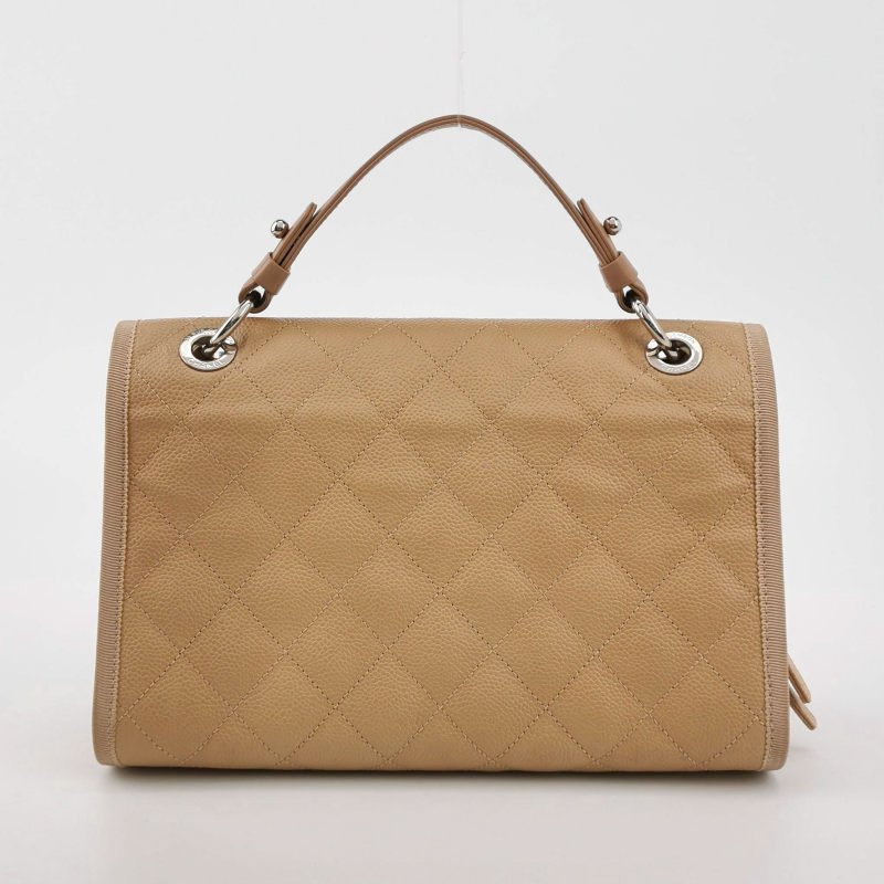 Chanel 牛皮 尼龍布 菱格 絎縫 雙C扣 翻蓋 斜背包 單肩包-4
