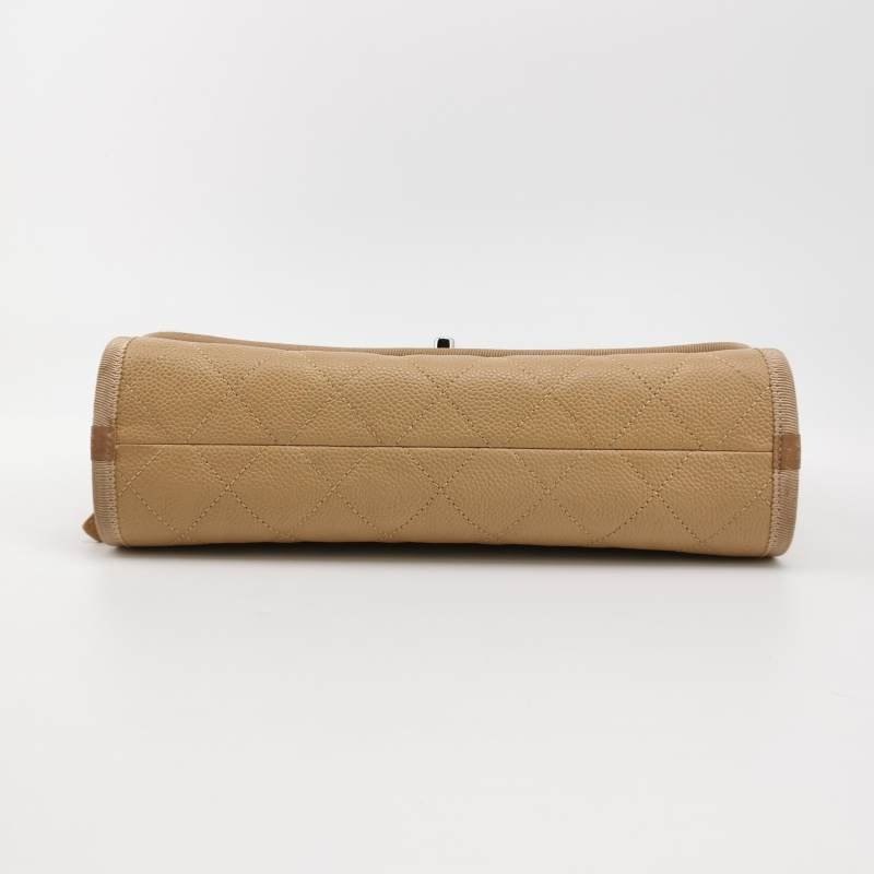 Chanel 牛皮 尼龍布 菱格 絎縫 雙C扣 翻蓋 斜背包 單肩包-5