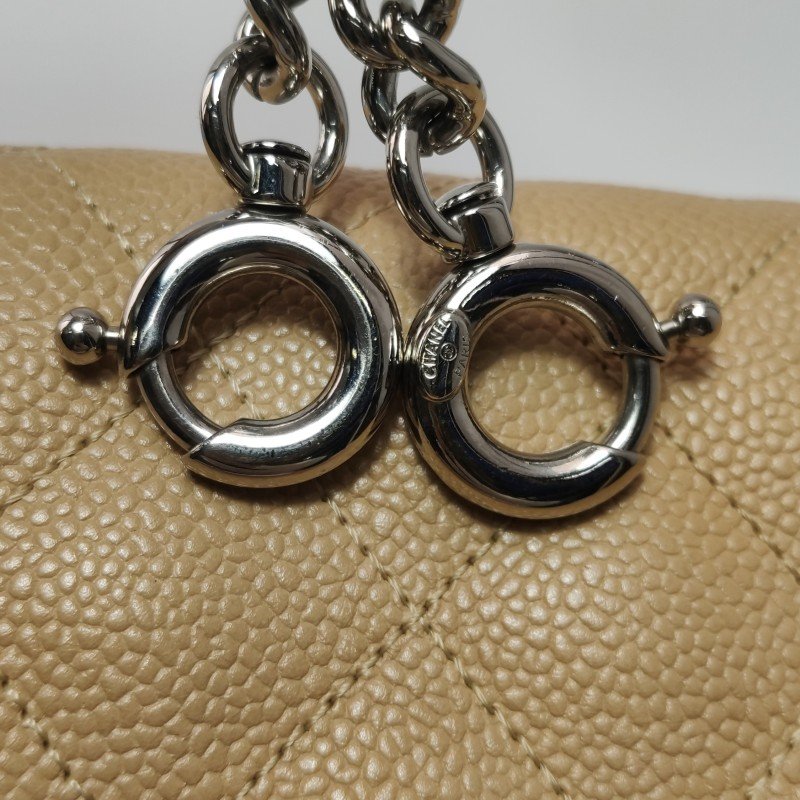 Chanel 牛皮 尼龍布 菱格 絎縫 雙C扣 翻蓋 斜背包 單肩包-12