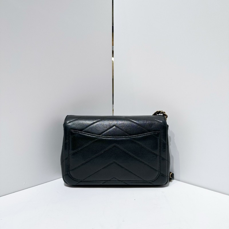 Chanel/香奈兒 黑金 V紋信封方胖子 羊皮 肩背包斜背包 有子包-2