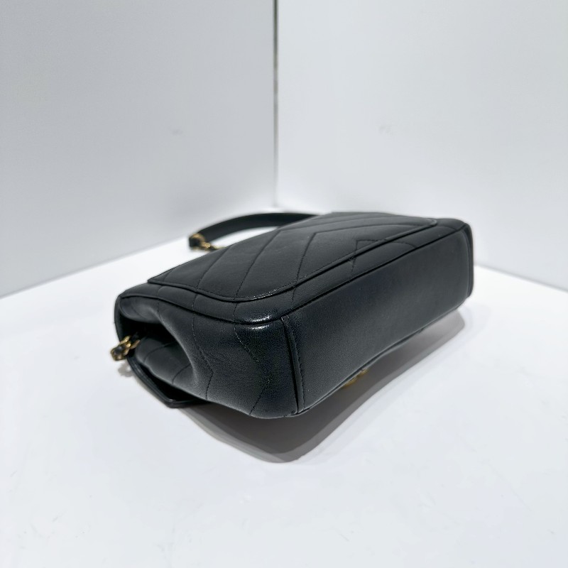 Chanel/香奈兒 黑金 V紋信封方胖子 羊皮 肩背包斜背包 有子包-11