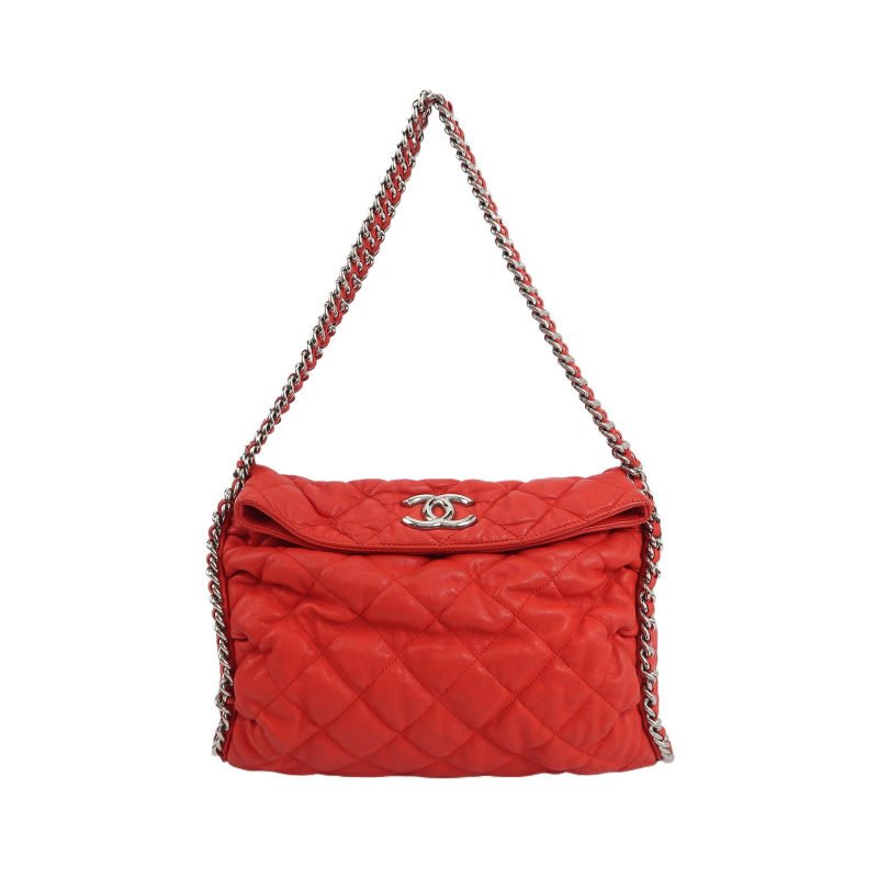 Chanel 羊皮 純色 菱格 絎縫 雙C Logo 單肩包-0