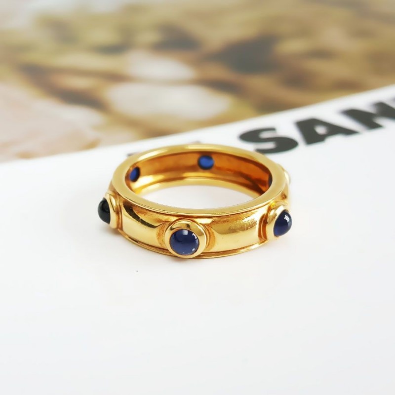 Tiffany & Co.蒂芙尼95新18K黃金鑲6顆藍寶石戒指約50號-2