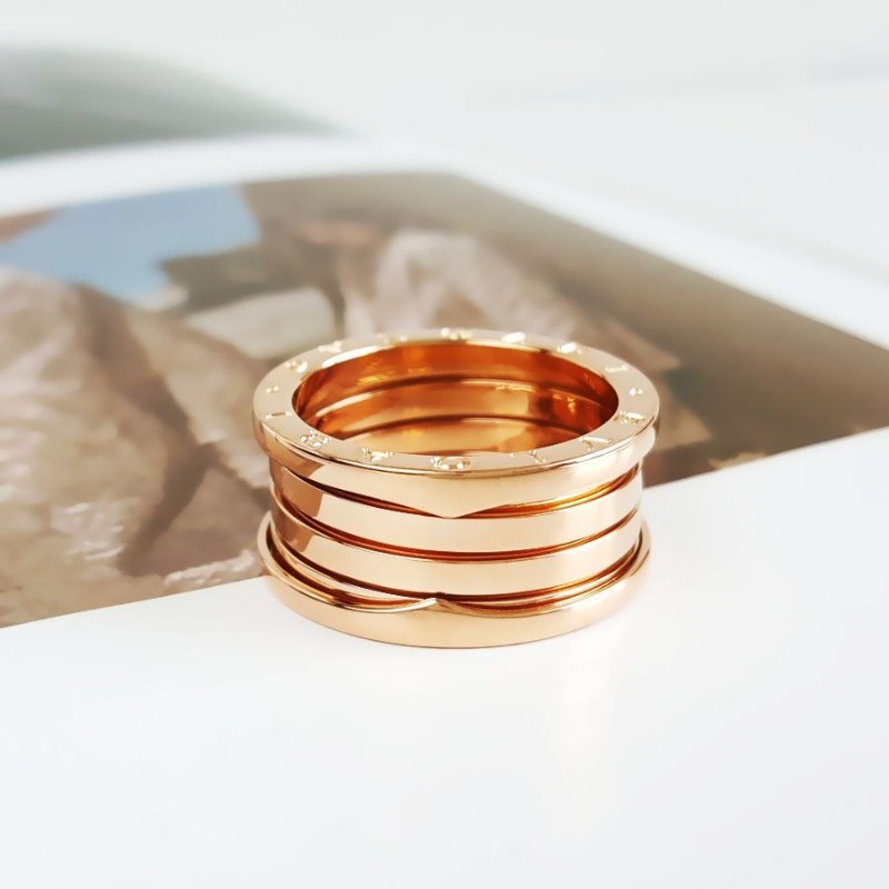 BVLGARI寶格麗 B.zero1 18K玫瑰金四環彈簧戒指59號-1