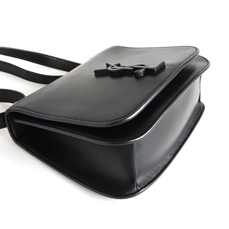 YSL聖羅蘭 黑色全皮Spontini馬鞍包郵差包 肩背包 斜背包-3