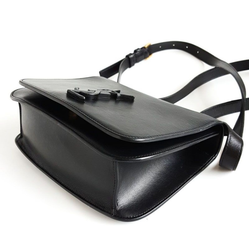 YSL聖羅蘭 黑色全皮Spontini馬鞍包郵差包 肩背包 斜背包-6