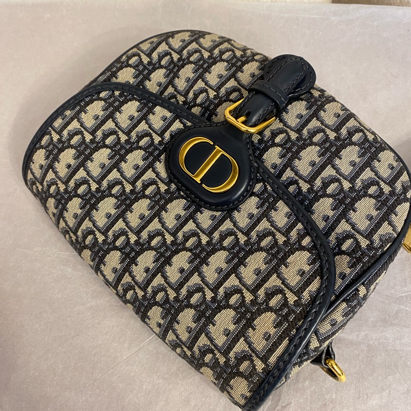 Dior  迪奧 Bobby 藍色老花拼牛皮金扣馬鞍包 中號-2