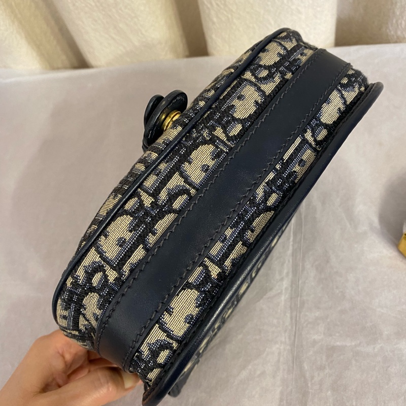 Dior  迪奧 Bobby 藍色老花拼牛皮金扣馬鞍包 中號-3