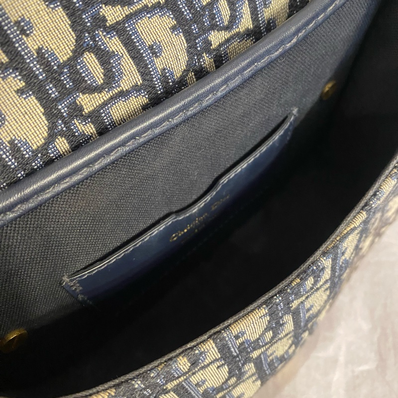 Dior  迪奧 Bobby 藍色老花拼牛皮金扣馬鞍包 中號-5