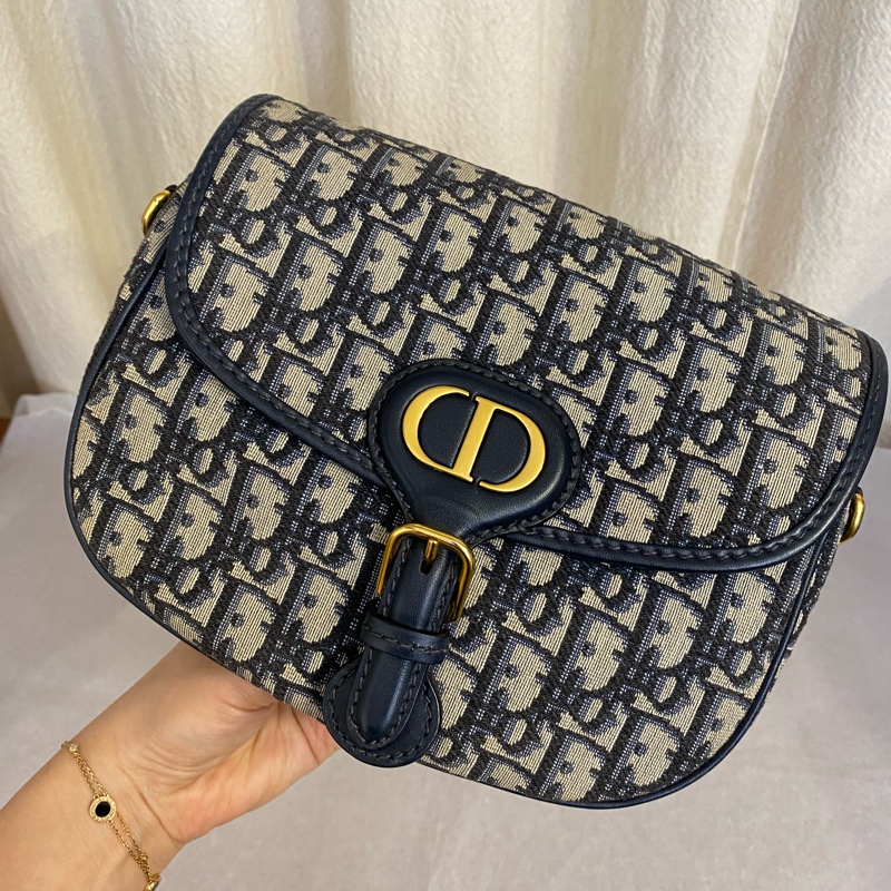 Dior  迪奧 Bobby 藍色老花拼牛皮金扣馬鞍包 中號-7