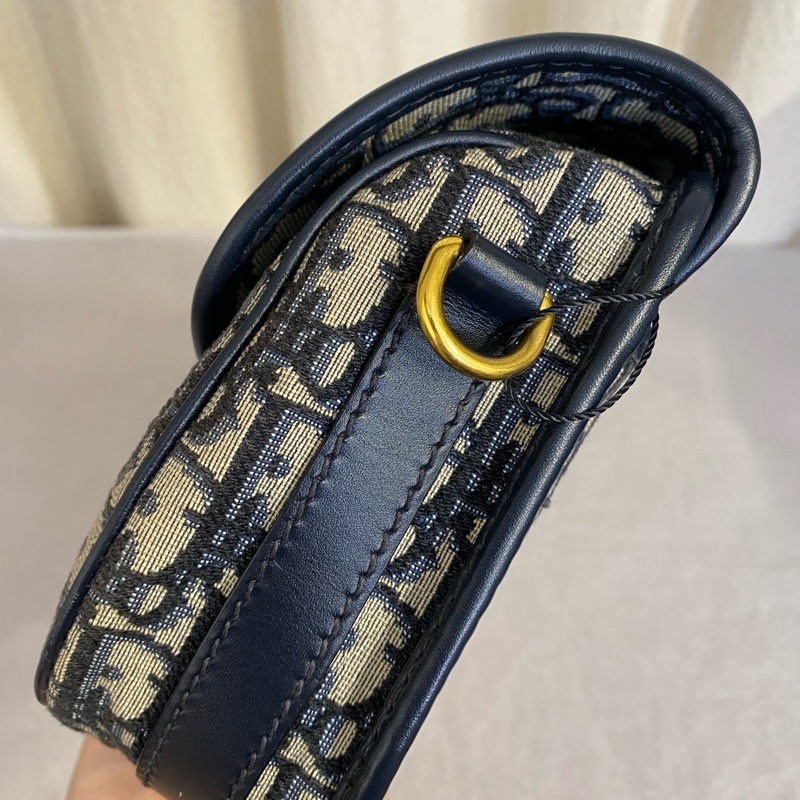 Dior  迪奧 Bobby 藍色老花拼牛皮金扣馬鞍包 中號-8