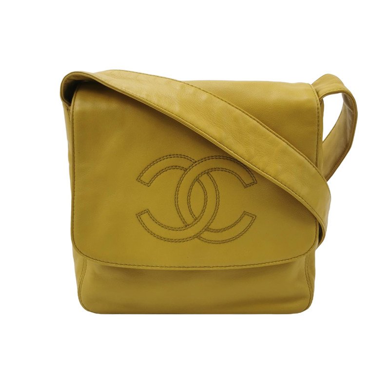 Chanel 羊皮 純色 雙C Logo 翻蓋 中古 單肩包-0